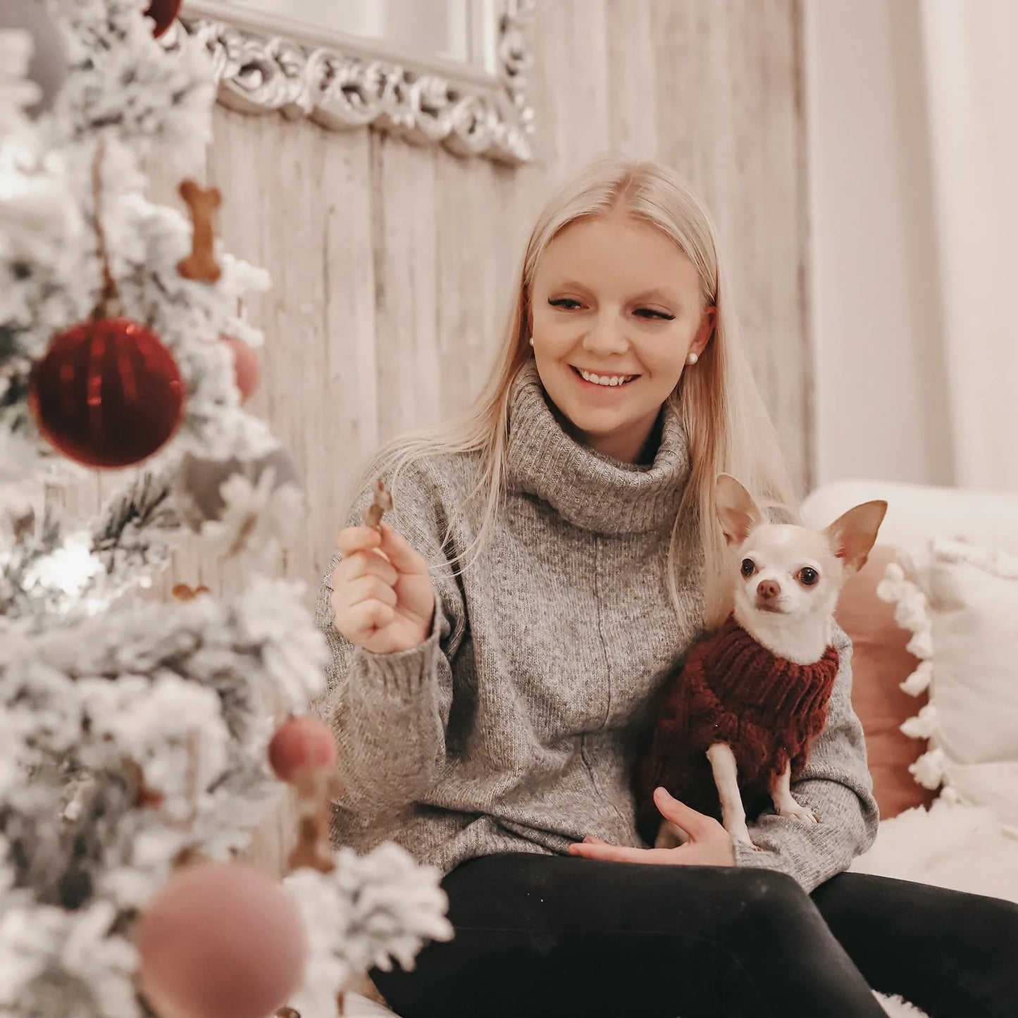 Strikket hundegenser i ull - vinrød - Dyrekompaniet