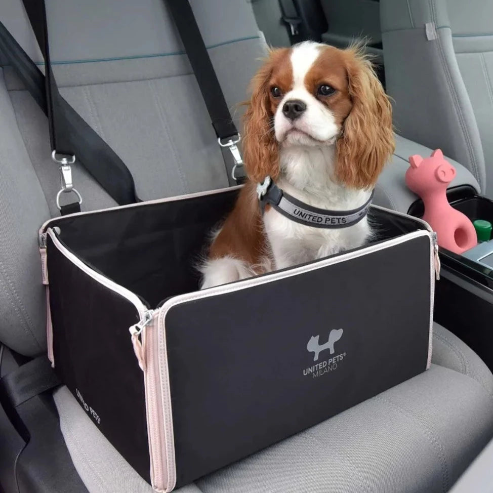 Bilsete til små hunder og katter svart/rosa - Dyrekompaniet